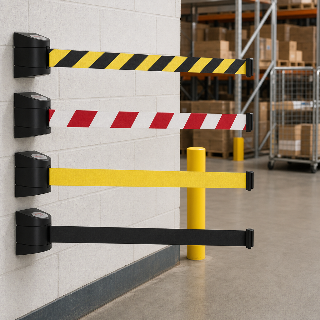 Wall Mounted Barrier with 10m Belt for Warehouse Aisles