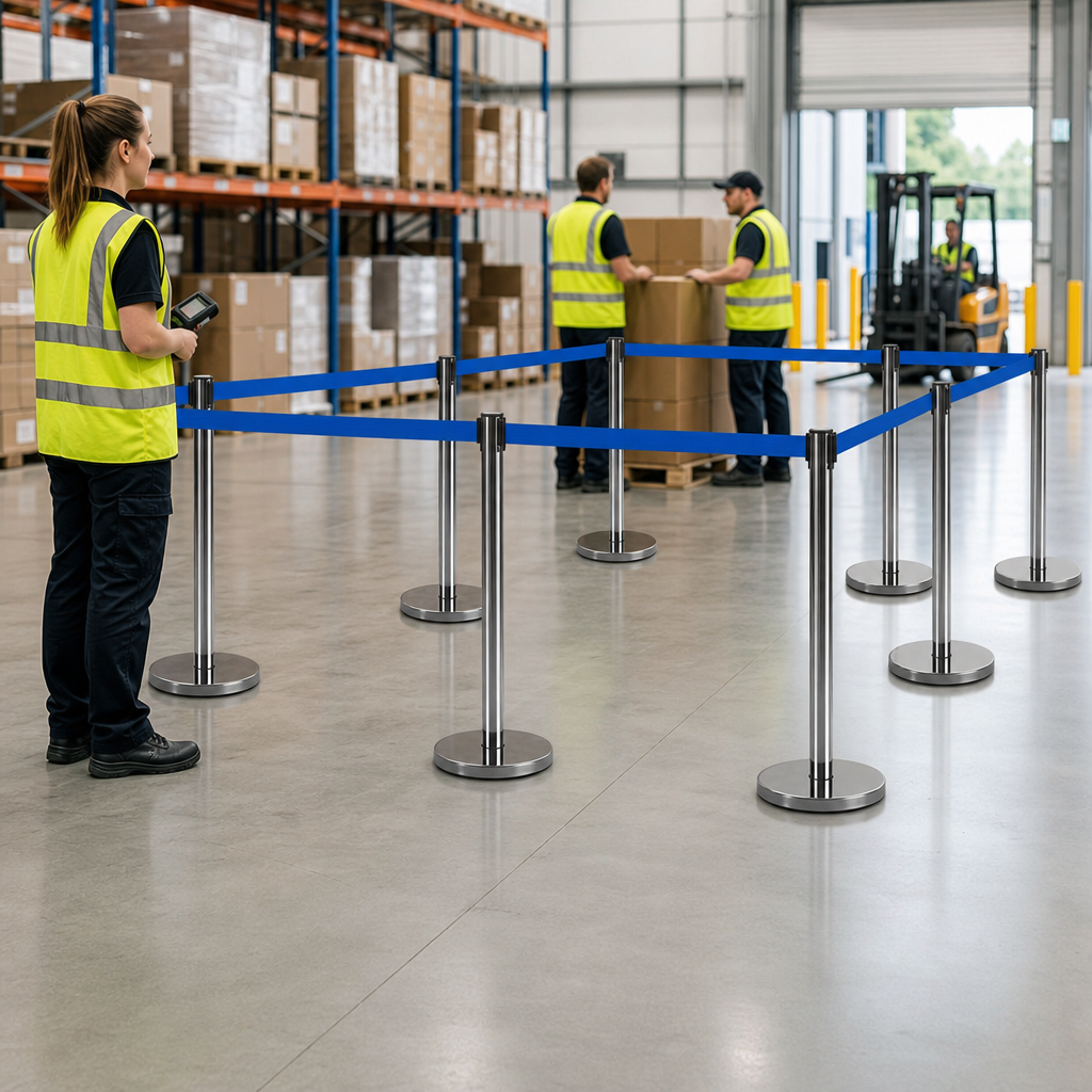 Belt Stanchion Set with 3m Blue Belt for Event Management (Pack of 8)