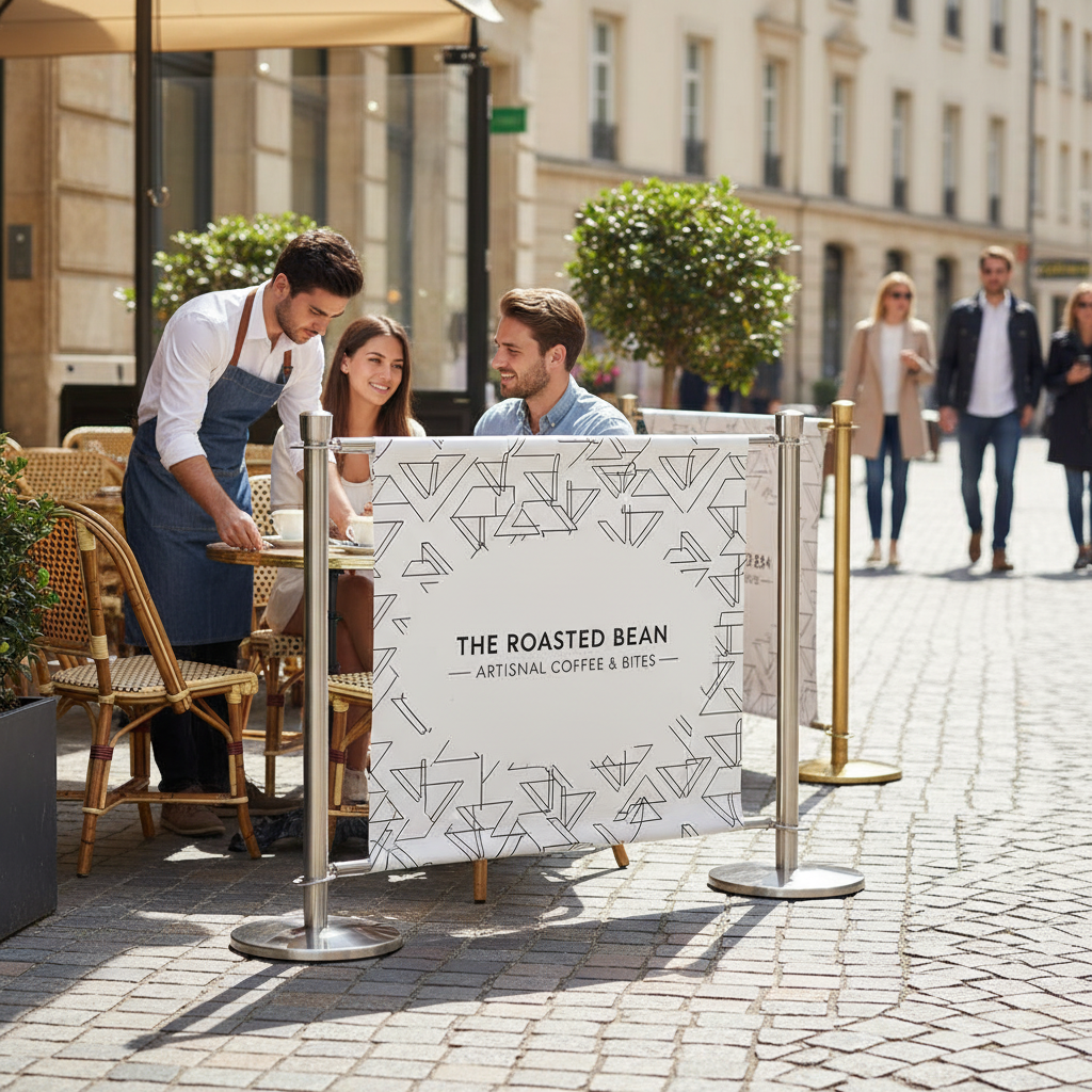 Premium Extension Kit for Café Barrier - 1 Meter Custom Printed Banner with Elegant Post Finishes