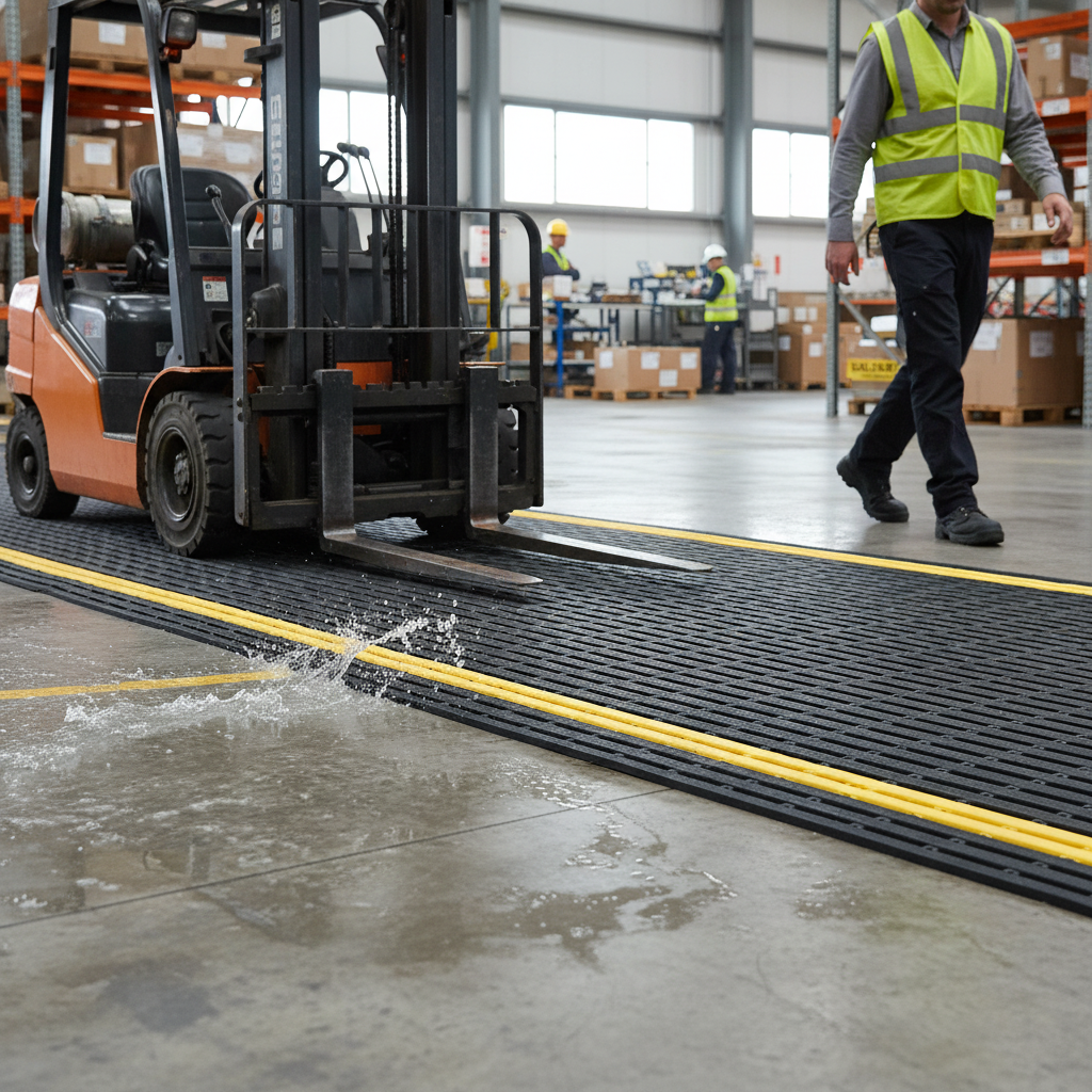 Premium Heavy Duty Anti-Slip Matting with Chemical Resistance for Welding and Heavy Fabrication - side view | Barriers Co