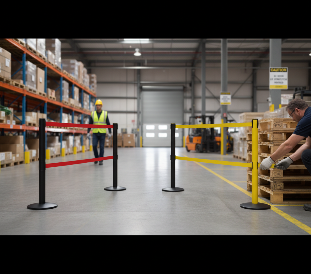 Premium Heavy Duty Retractable Barrier Stanchion with Two 4.9m Belts for Outdoor Safety and Access Control