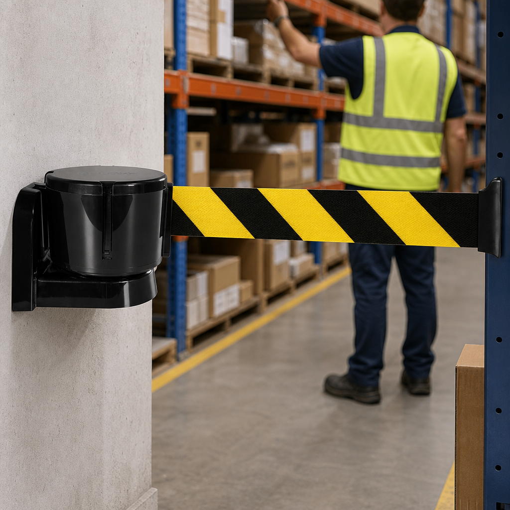 Magnetic Wall Mounted Belt Barrier 3m - Black ABS for Warehouses