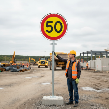 Premium Prohibition Sign - Maximum Speed 50 km/h, 600mm Diameter for Traffic Control