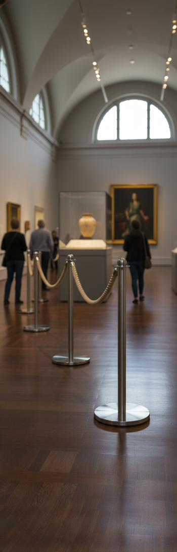 Premium Adjustable Height Stanchion for Museums - Steel Construction with Indoor Use Design