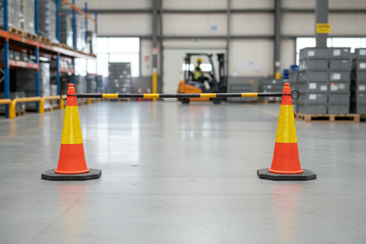 Premium Traffic Cone Package with 6 Cones and 5 Telescopic Cone Bars for Effective Barrier Creation