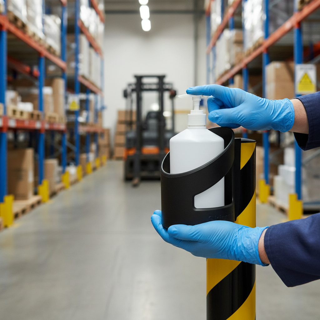 Premium Hand Sanitiser Dispenser Bracket for Wall or Freestanding Use, Compatible with Standard Pump Containers - Detail View
