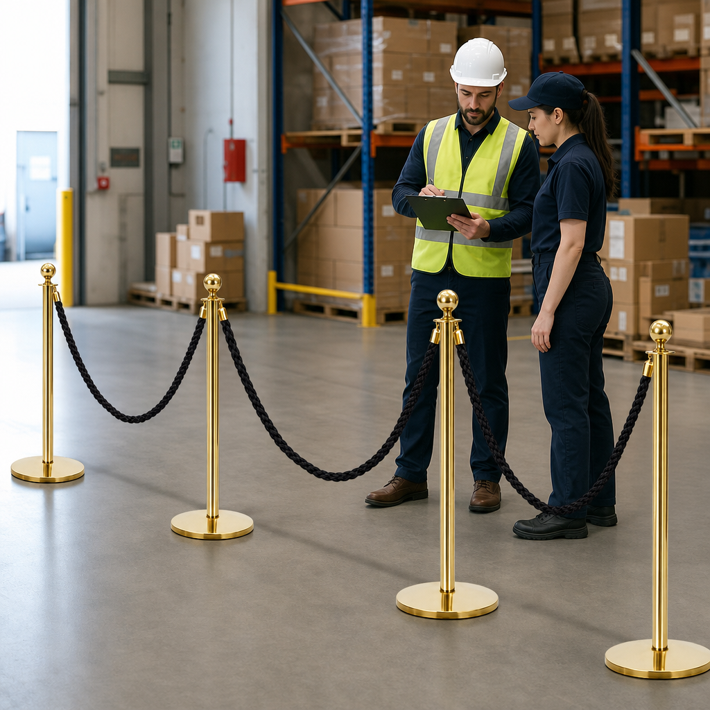 Brass Rope Barrier Set with Black Ropes for Event Management (Pack of 4)