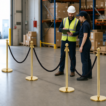 Brass Rope Barrier Set with Black Ropes for Event Management (Pack of 4)