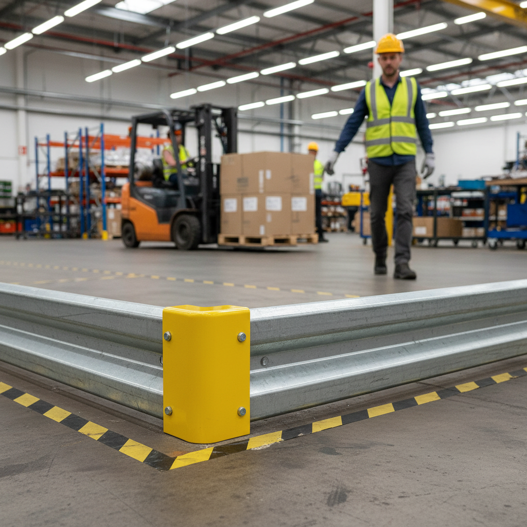 Heavy Duty Yellow Powder Coated Galvanized Steel Fishtail Armco Barrier End Cap for Enhanced... - side view | Barriers Co