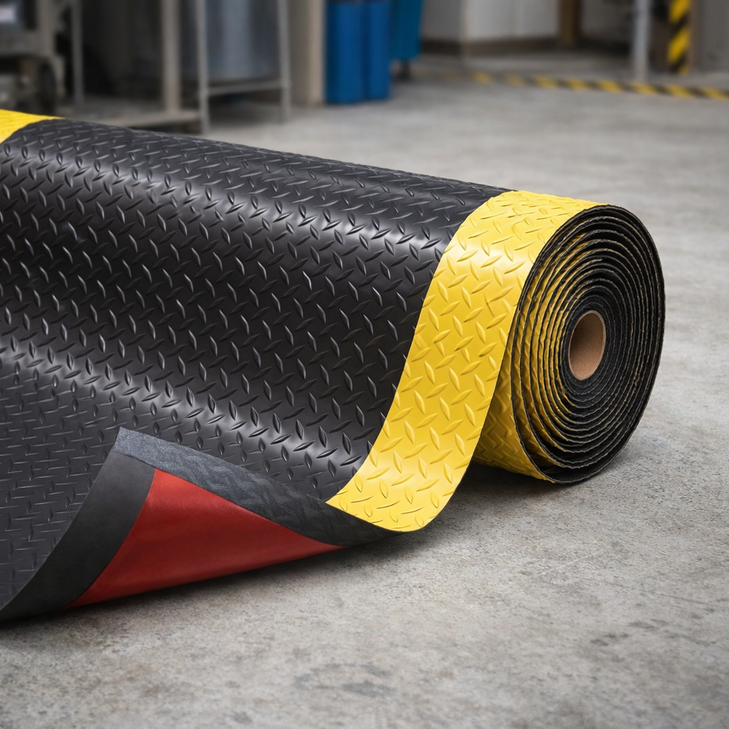 Anti-Fatigue Cushion Mat – Black & Yellow – 14mm Thick – Industrial Use