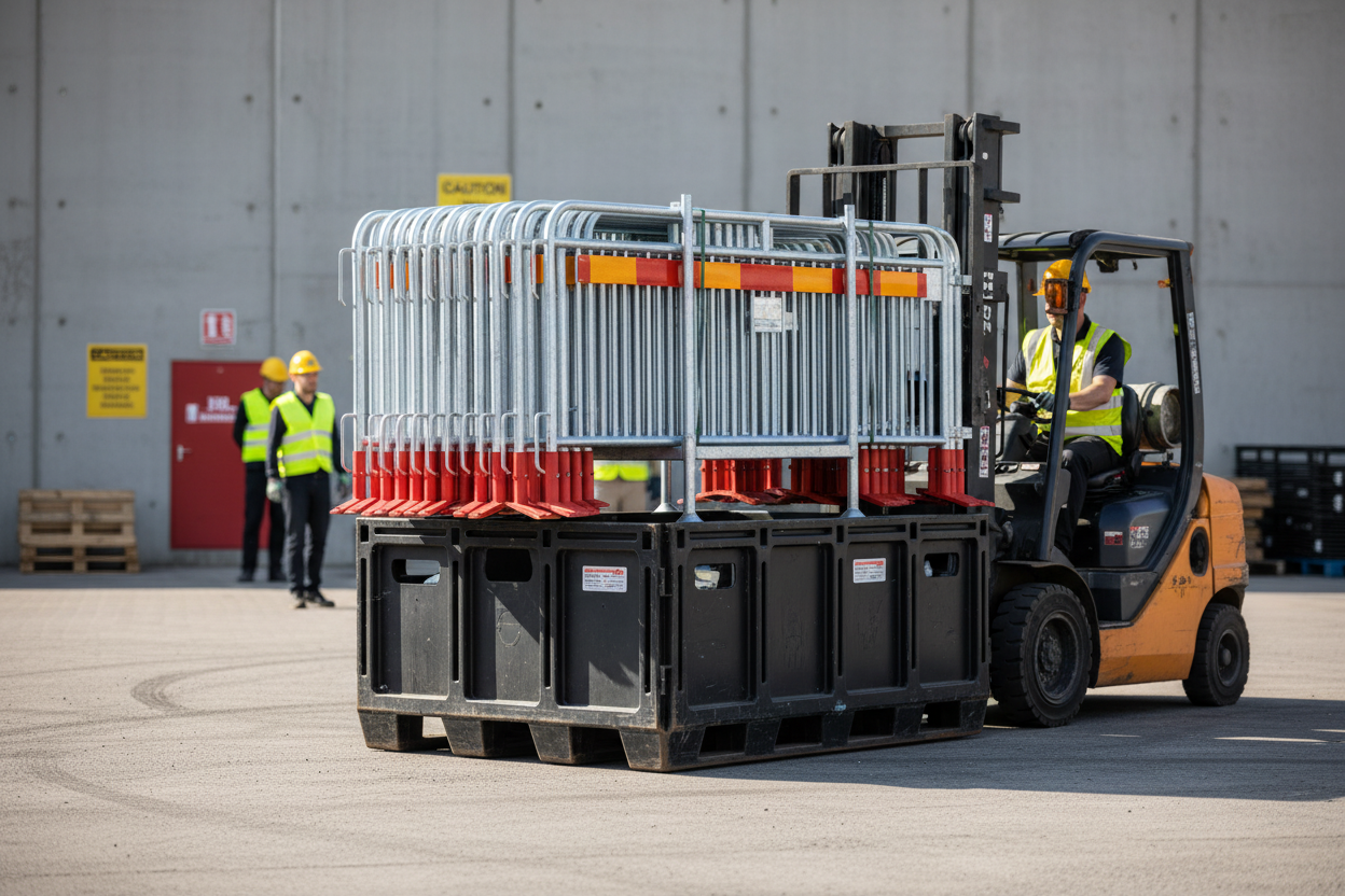 Premium Heavy Duty Crowd Control Barrier Kit with Transport Basket - 57.5m Total Length with 25 Units of 2.3m Barriers and Flat Feet