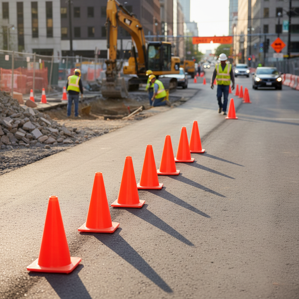 Premium 30cm Plastic Traffic Cone Kit - Pack of 20 in Fluorescent Orange, Lightweight and Stackable for Road Safety