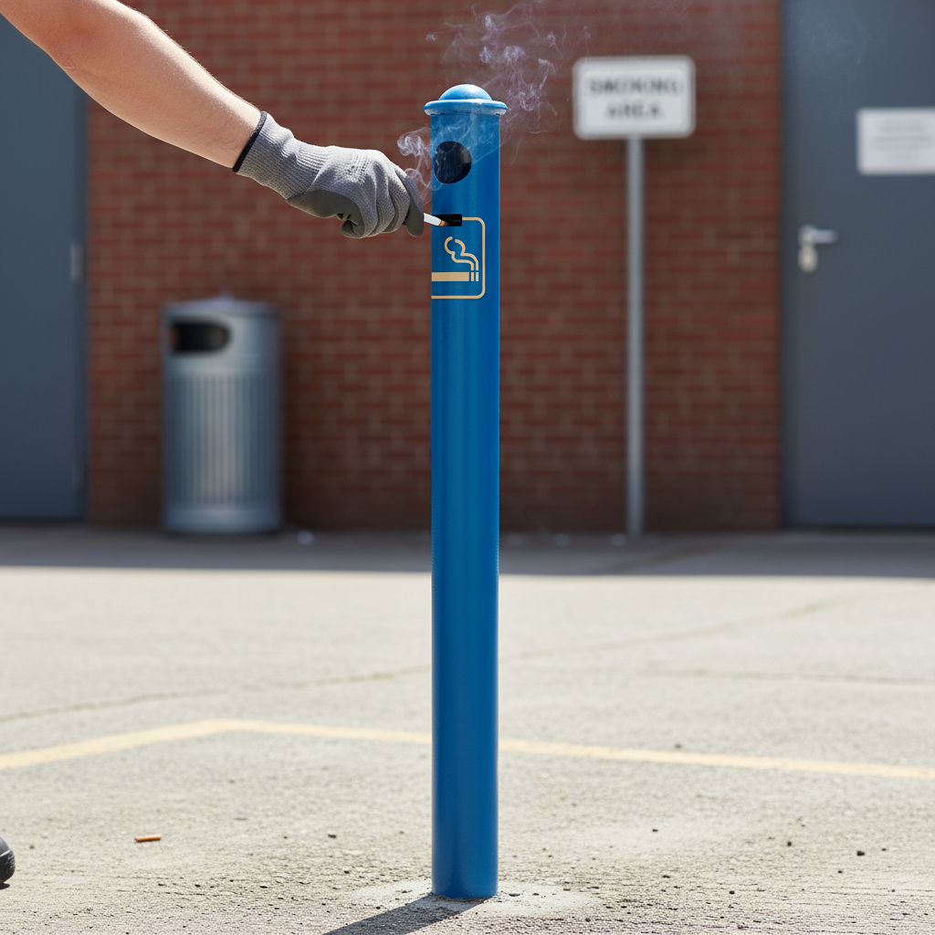 Premium Heavy Duty Ashtray Bollard 1.2m with Decorative Top Caps and Easy Maintenance | Barriers Co