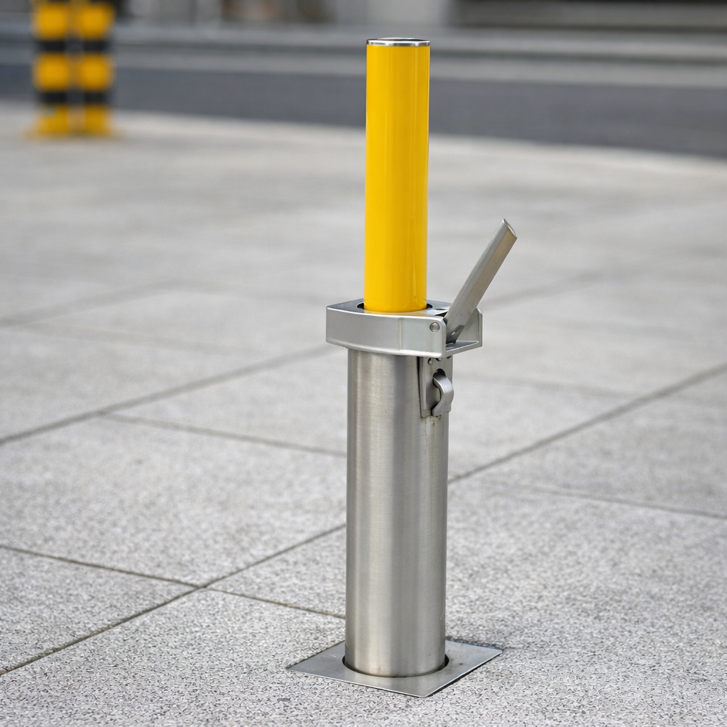 Retractable Bollard – Yellow – Stainless Steel – High Visibility