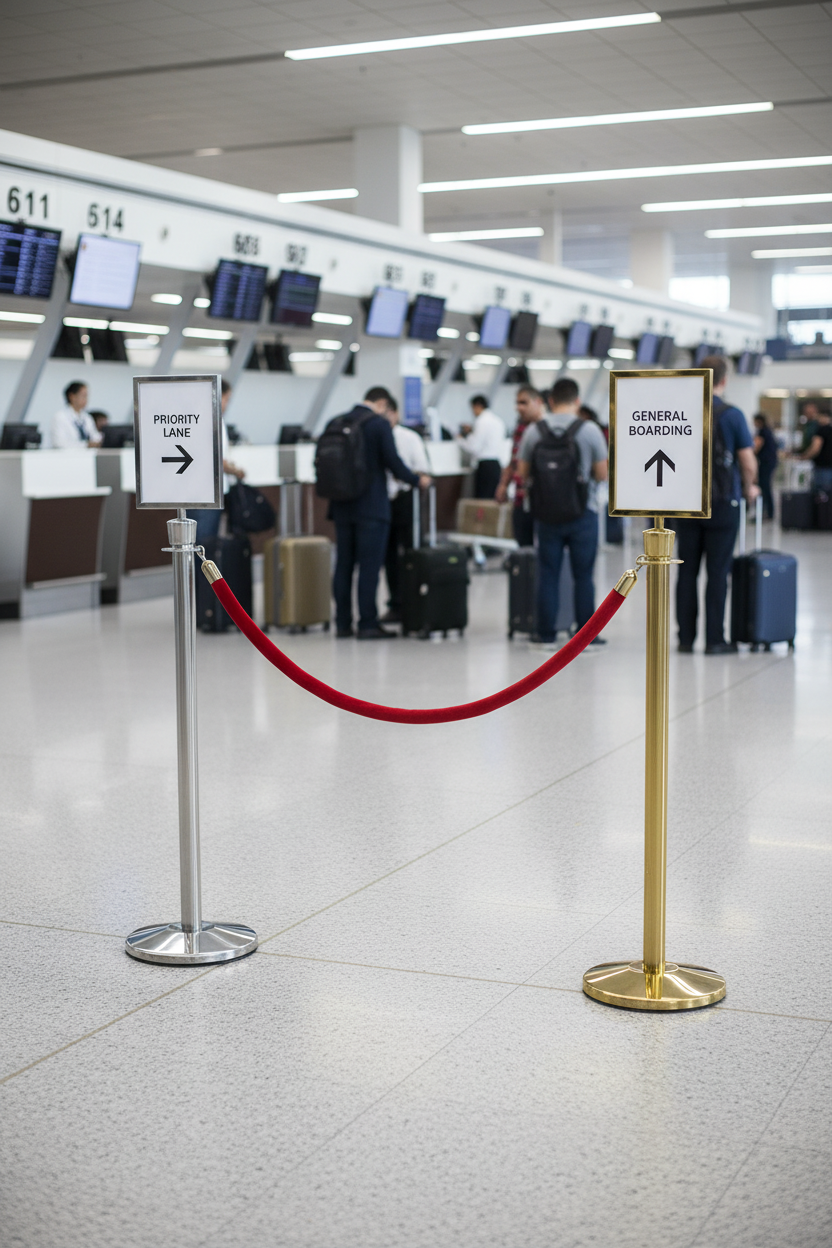 Premium Basic Stanchion with A4 Sign Frame for Visitor Direction, Available in Brass or Chrome Finish
