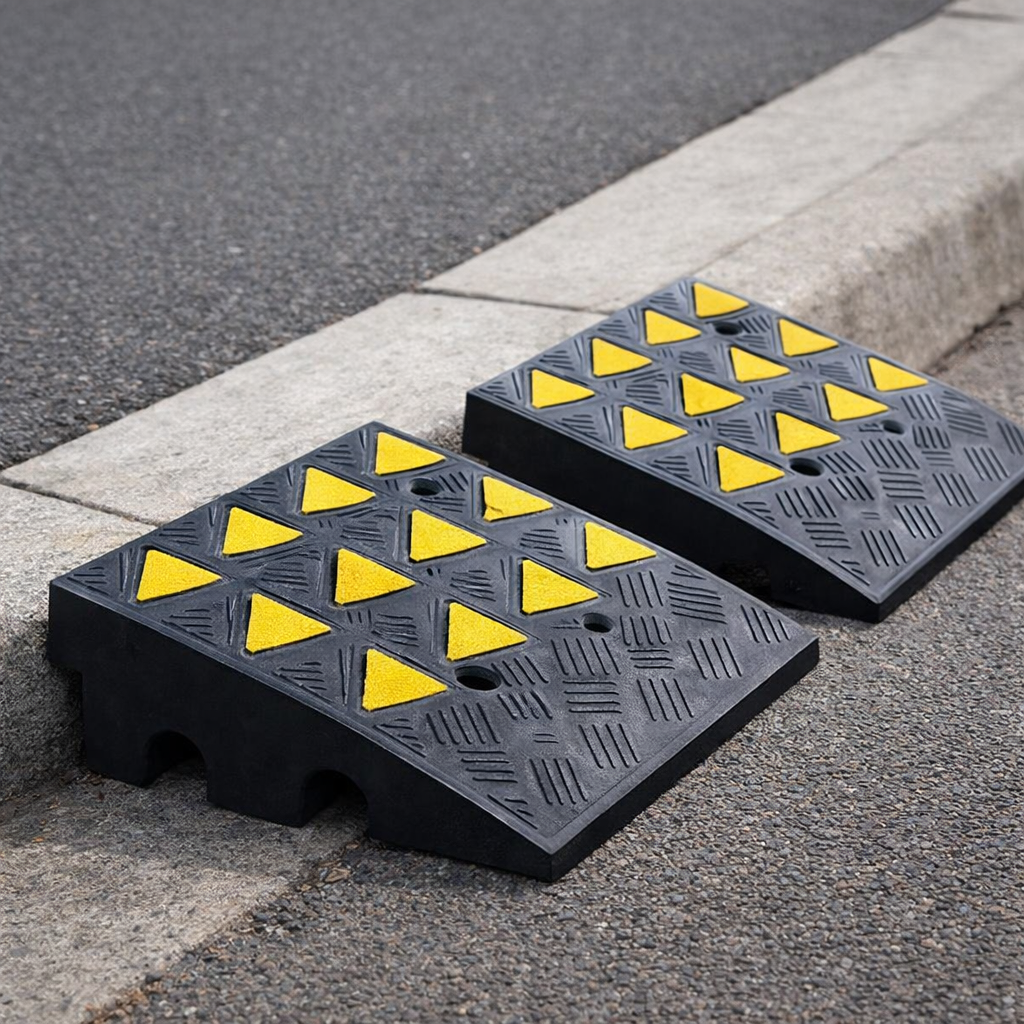 Rubber Kerb Ramp Pair – 100mm High – Heavy Duty – Vehicle & Trolley Access