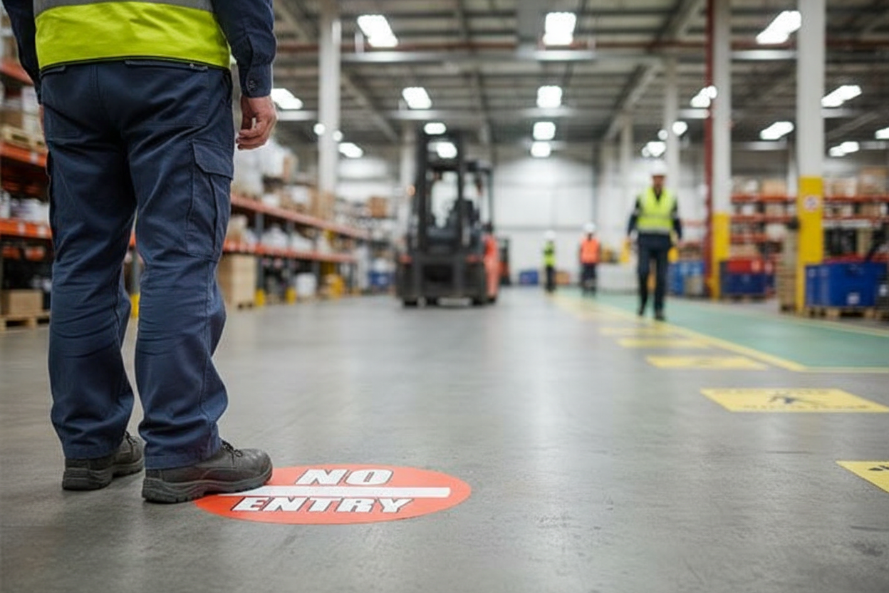 Premium High-Visibility Floor Markers & Safety Signs - 450mm Ø Durable Industrial-Grade Plastic for Clear Messaging