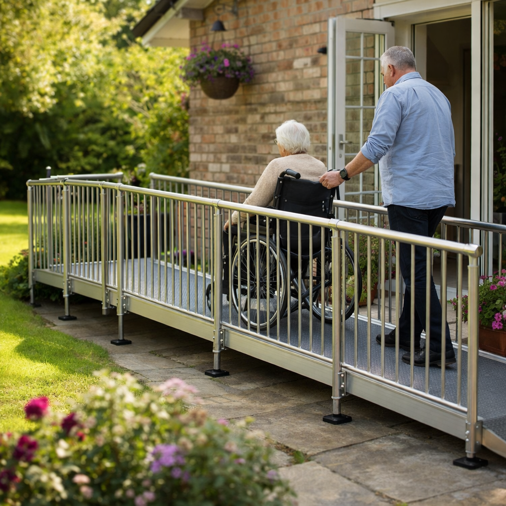 Modular Wheelchair Ramp Kit – 1080mm x 4500mm – Steel, 200kg Capacity – Indoor/Outdoor Use
