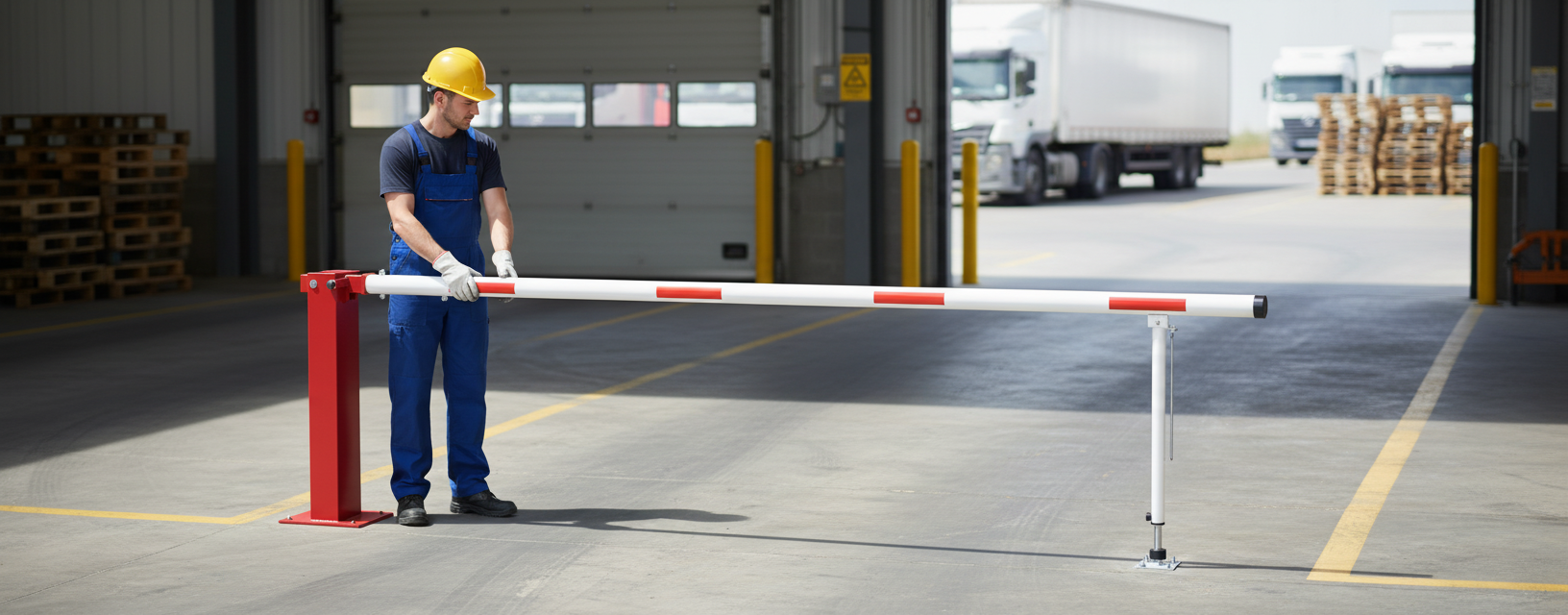 Premium Manual Barrier with Pneumatic Spring and Hinged Pole Support for Driveways and Industrial Entrances