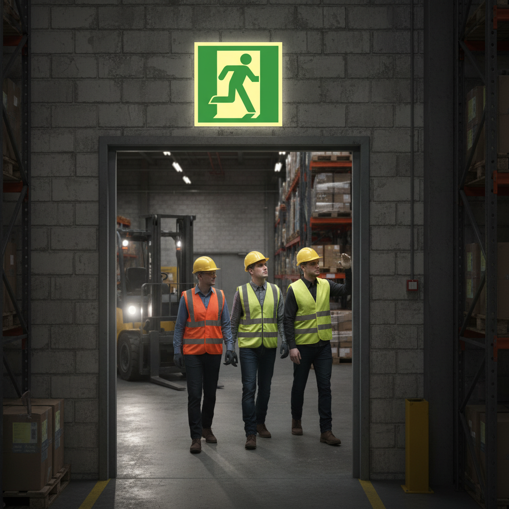 Premium Safety Direction Sign - Emergency Exit Right with Glow-in-the-Dark Surface in Multiple Sizes