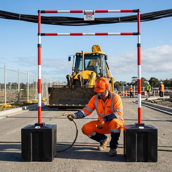Water Filled Goal Post Base for Overhead Cable Systems