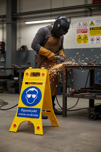 Premium Floor Standing Sign for Eye Protection Use - Durable and Visible with Reflectors, Double-Sided Design, and Lightweight Construction