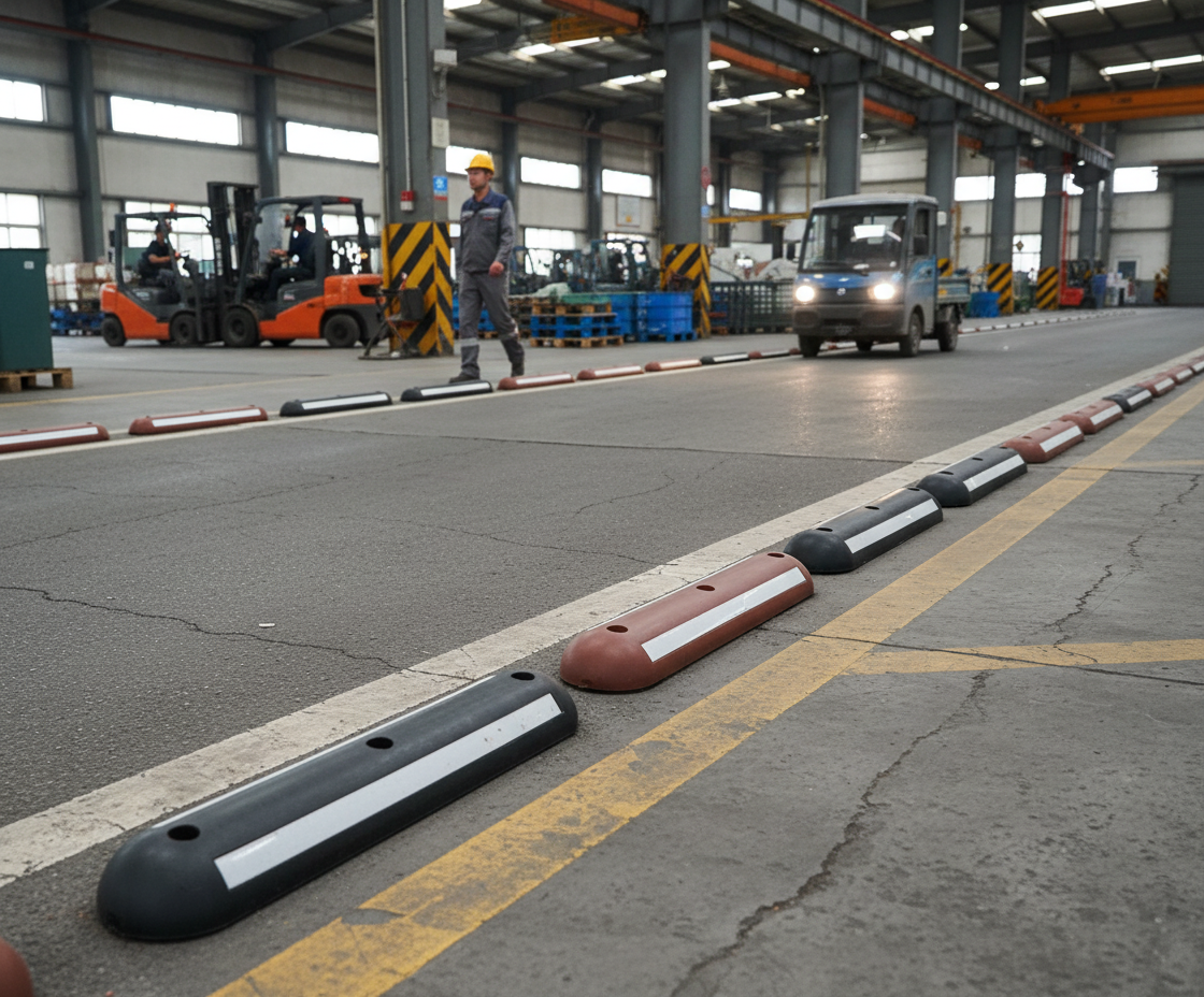 Premium Heavy Duty Rubber Road Separator for Traffic Management - UV Resistant, Reflective Elements, Available in 700mm or 1200mm Lengths