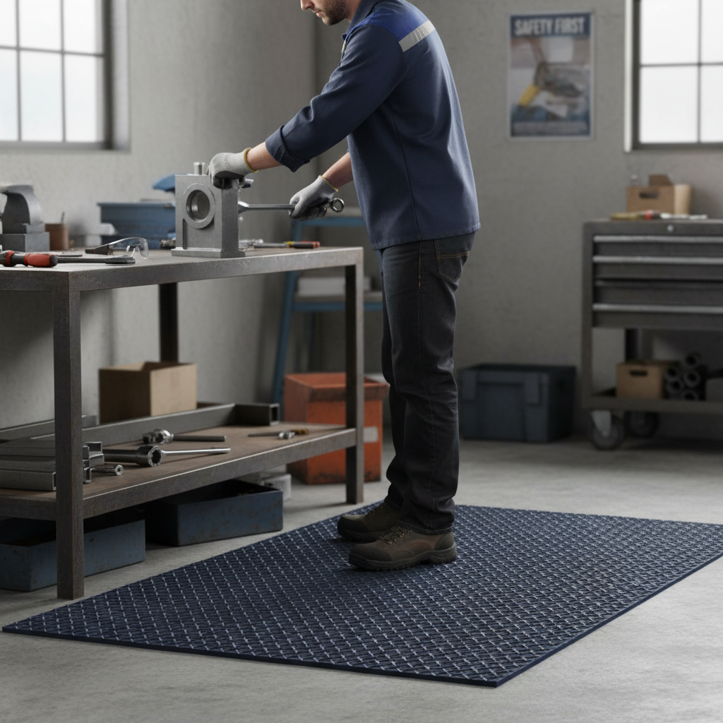 Premium Anti-Fatigue Chequer Plate Rubber Mat 1200mm Wide - High Traction and Impact Protection | Barriers Co