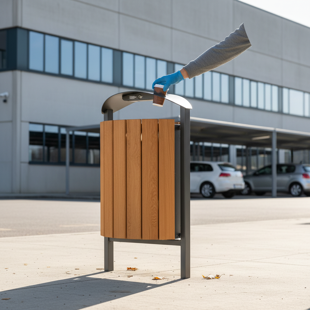 Premium 50L Litter Bin with Steel and Light Oak Stained Hardwood for Indoor and Outdoor Use | Barriers Co