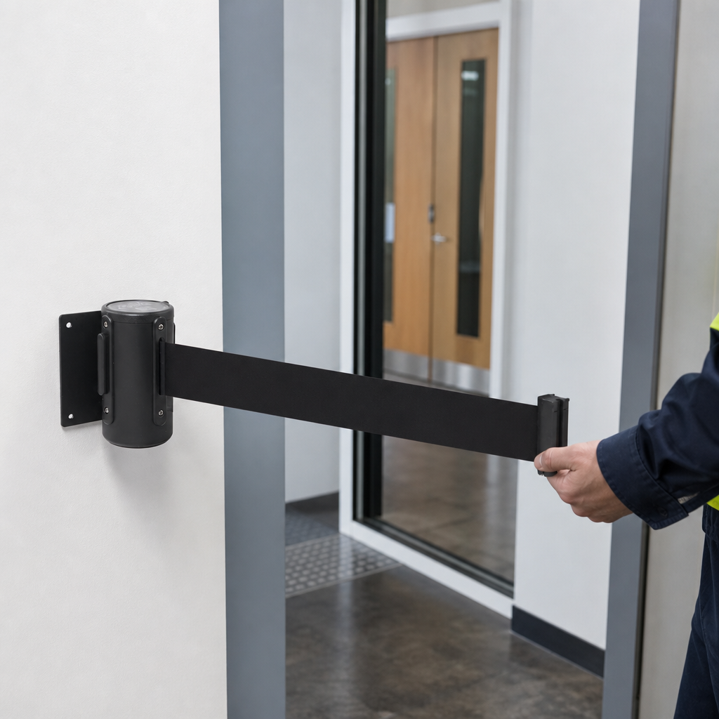 Wall Mounted Belt Barrier System 50mm for Corridors & Openings