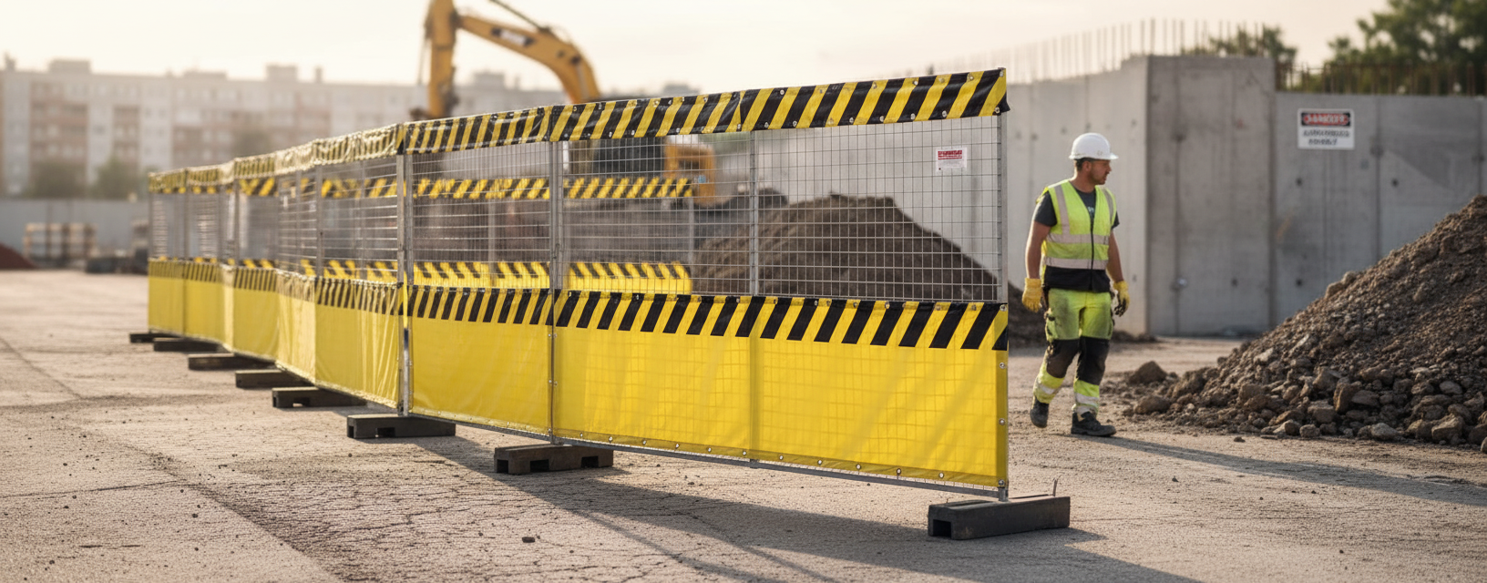 Premium High-Visibility Warning Cover for Temporary Fences - Yellow and Black, Fits Standard Panels 2m x 3.5m, Enhances Safety