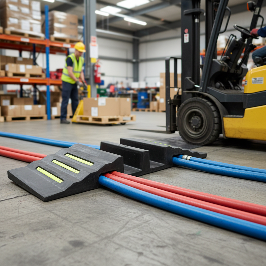 Premium Heavy Duty Dual Channel Hose Ramp with Reflective Elements for Enhanced Visibility and Protection