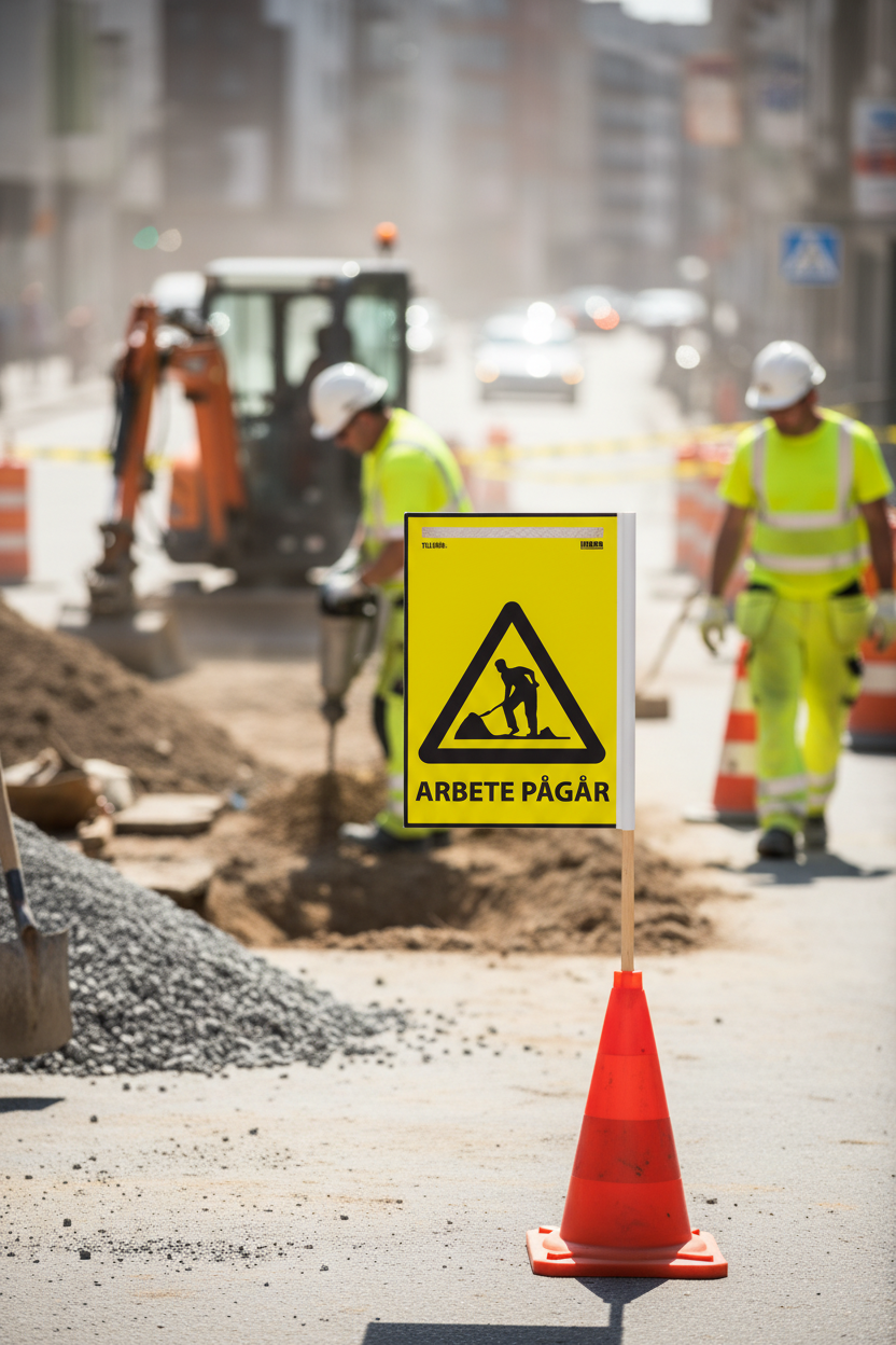 Premium Warning Flag for Construction with Clear 'Work in Progress' Message and Fast Attachment for Safety Guidance