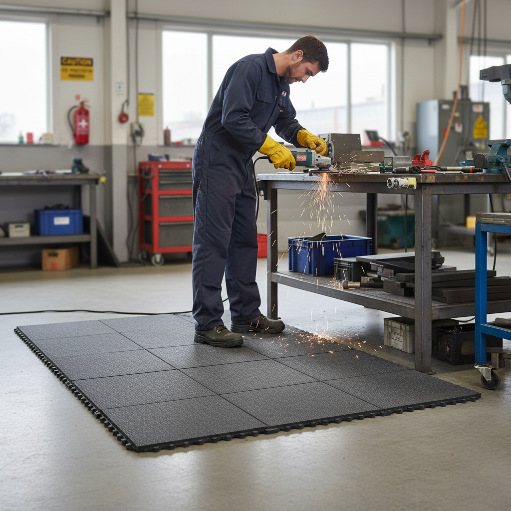 Premium Interlocking Abrasive Floor Mat 100% Nitrile 92x92cm - Anti-Slip, Anti-Fatigue,... - side view | Barriers Co