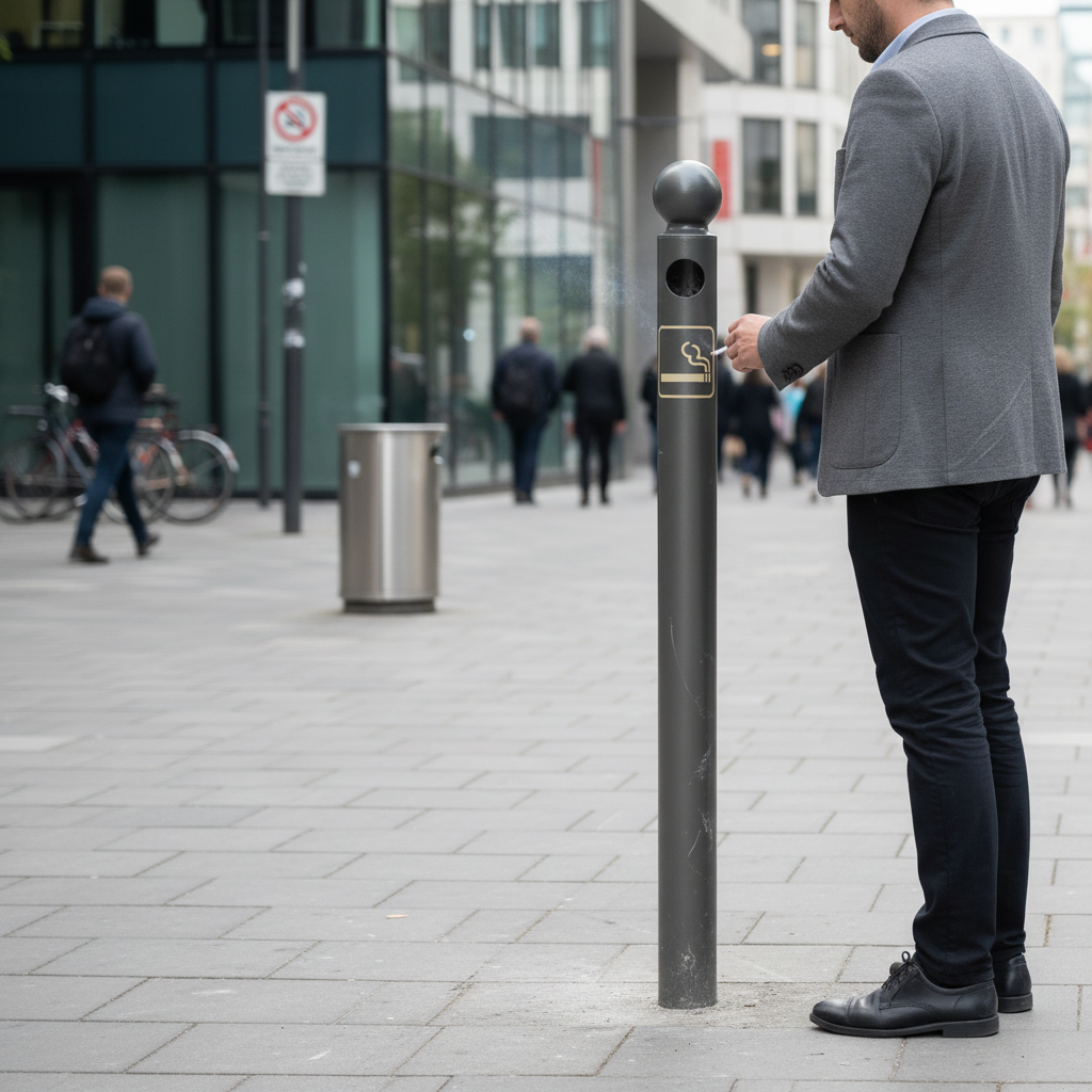 Premium Heavy Duty Ashtray Bollard 1.2m with Decorative Top Caps and Easy Maintenance - side view | Barriers Co