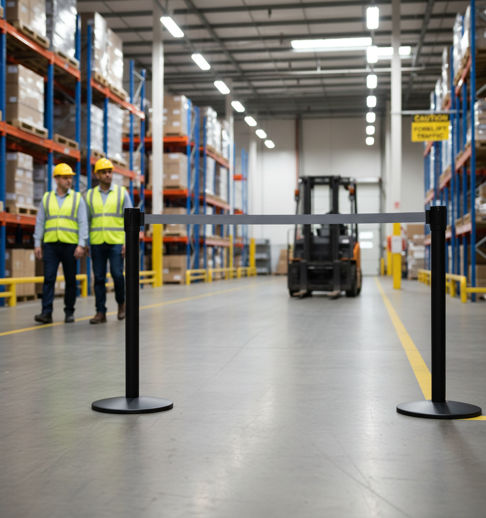 Premium Compact Stanchion with 3.4m Retractable Belt for Low-Visibility Queue Control and Floor Protection
