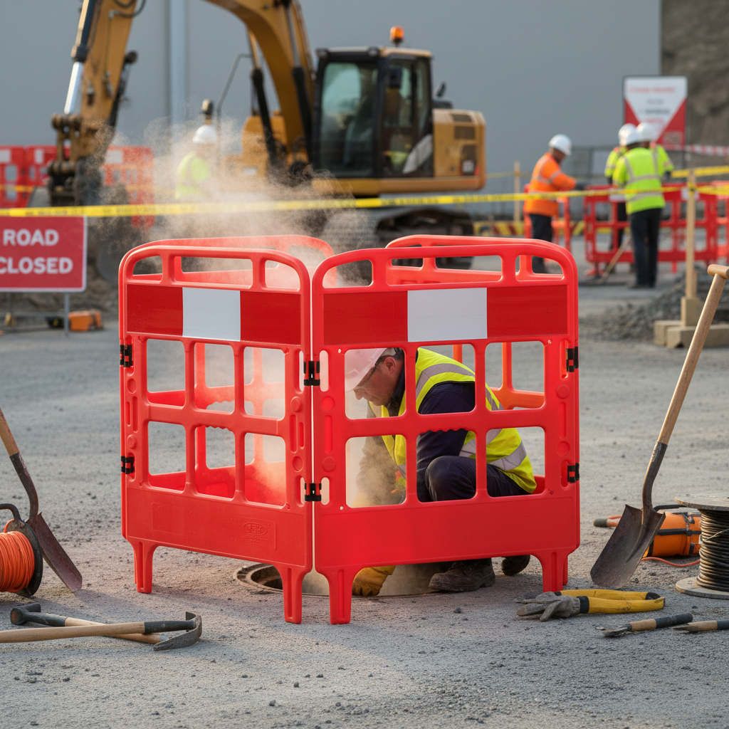 Premium Folding Manhole Barrier - Heavy Duty UV Stabilised HDPE for Utility Works - side view | Barriers Co