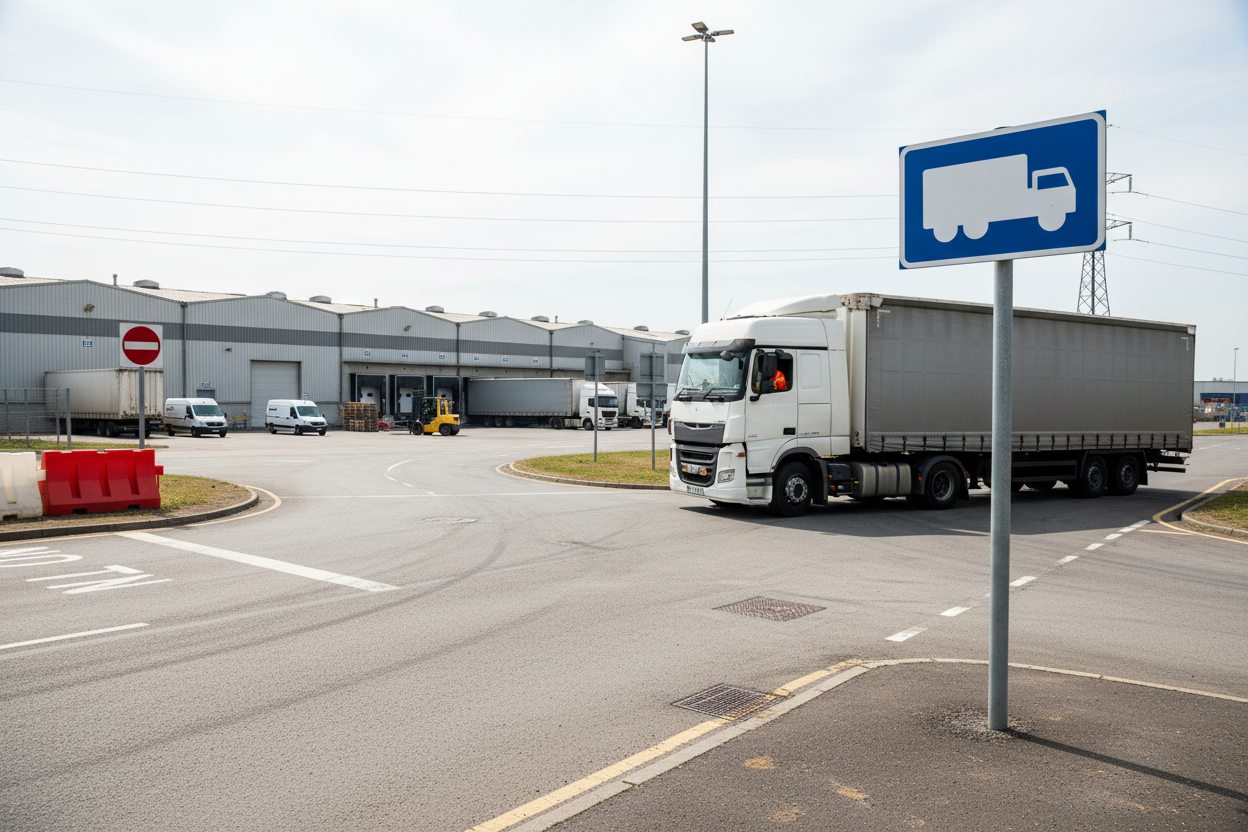 Premium Road Sign for Mandatory Truck Access - Right Turn Direction, 40x60cm Size