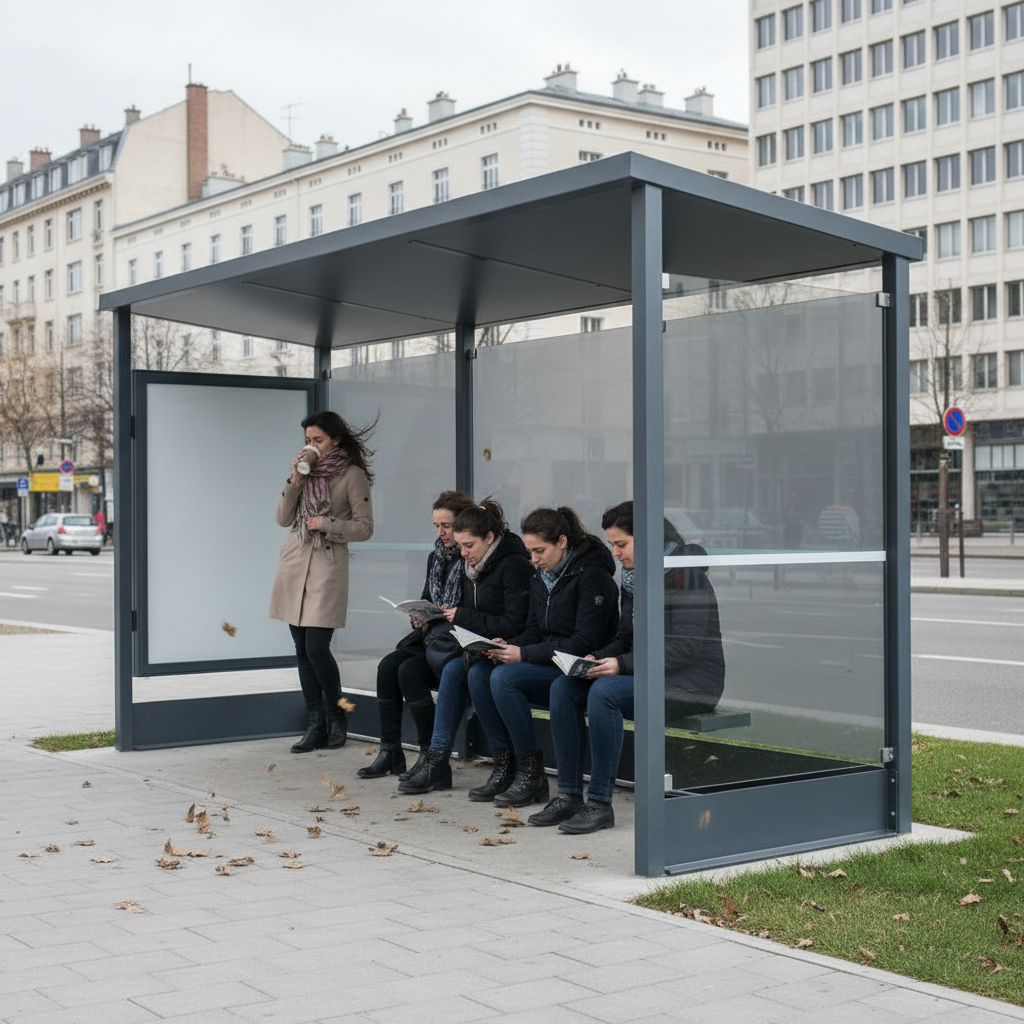 Premium Wind Protection for Bus Shelters with 3mm Thick Galvanised Steel Construction and... - side view | Barriers Co