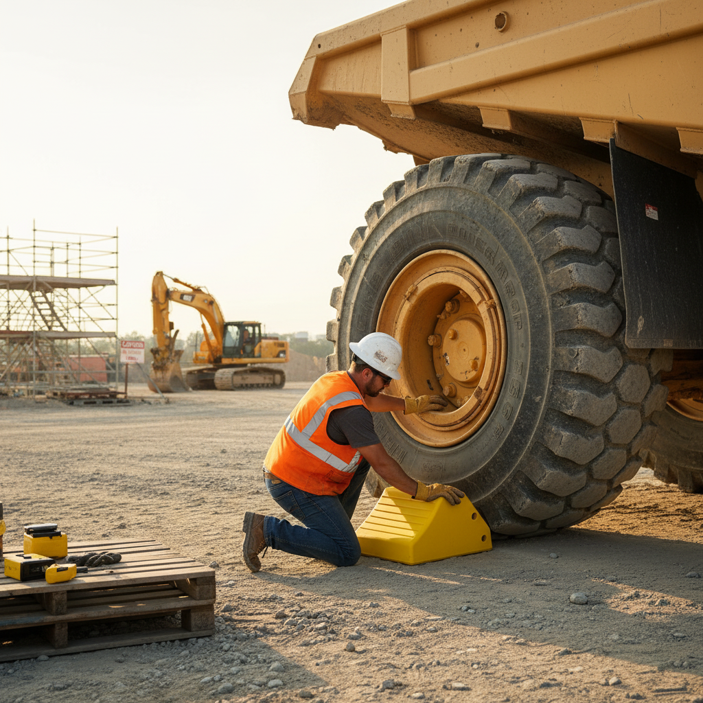 Premium Heavy Duty Wheel Chock for Mining Equipment - Ultra-Tough Urethane with Easy Carry Handles and High Load Capacity