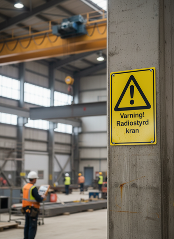Premium Warning Sign for Radio-Controlled Crane in Various Materials and Sizes for Safety and Visibility at Workplaces