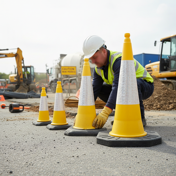 Premium Yellow Traffic Cones 500mm, 750mm, 1000mm - Heavy Duty Road Safety Markers with High Visibility Reflectors