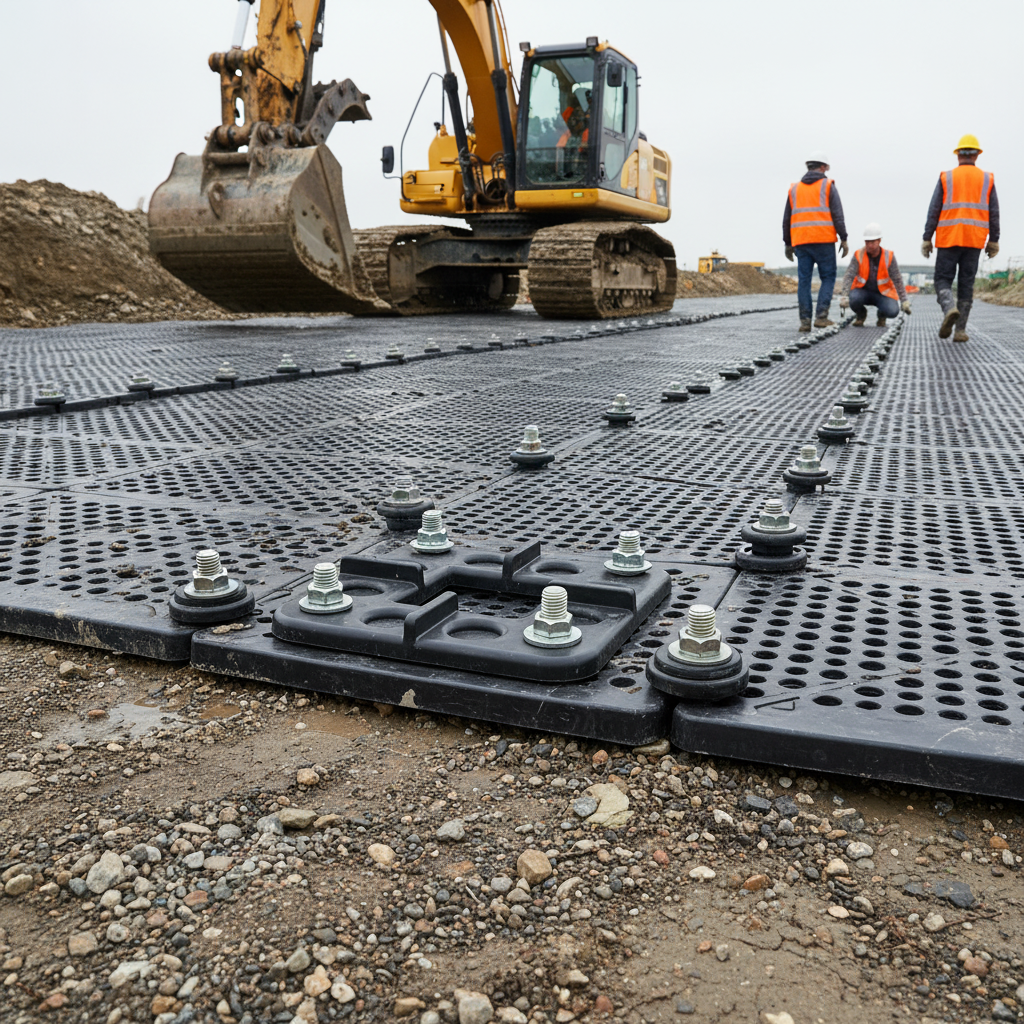 Premium Heavy Duty 2-Way and 4-Way Connectors for Ground Protection Mats - Urethane Construction with M10 Bolt Fixing - Detai
