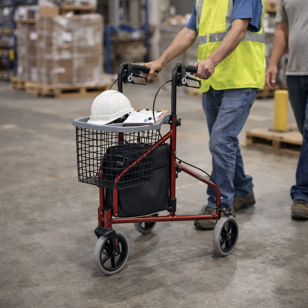 Tri-Walker with Bag, Basket and Tray – 125kg Capacity – Indoor/Outdoor Use