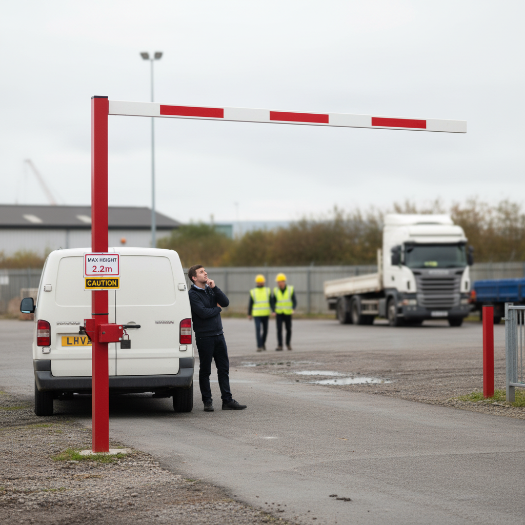 Heavy Duty Pivoting Height Restriction Barrier for Temporary Access Control with Locking Mechanism - side view | Barriers Co