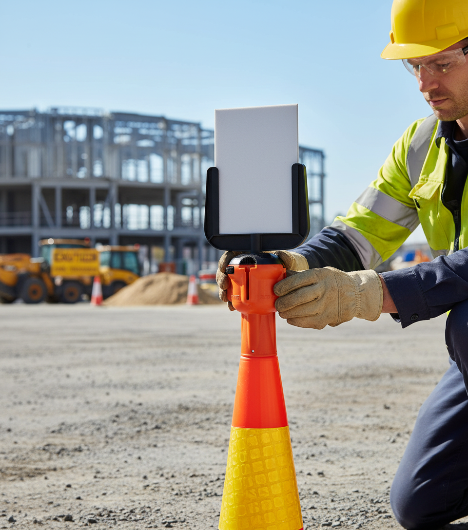 Premium Sign Holder with Cone Adapter - A4 Display for Traffic Safety