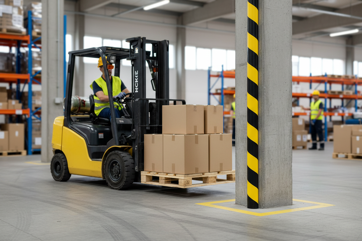 Premium Corner Protection Profile with Self-Adhesive Backing for Impact Safety in Industrial Environments - High-Visibility Yellow/Black Design