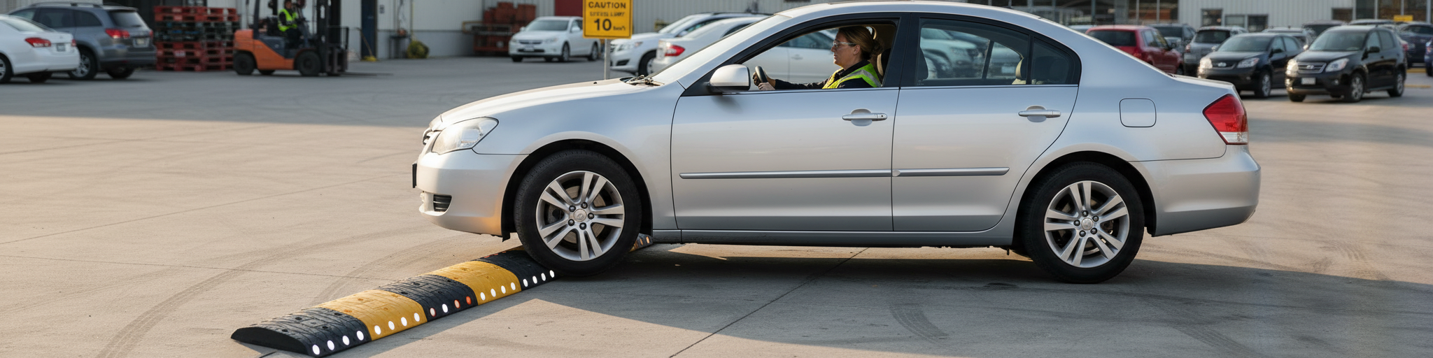 Heavy Duty Modular Speed Bump System - 50 mm Height with Integrated Reflectors for Traffic Calming and Pedestrian Safety