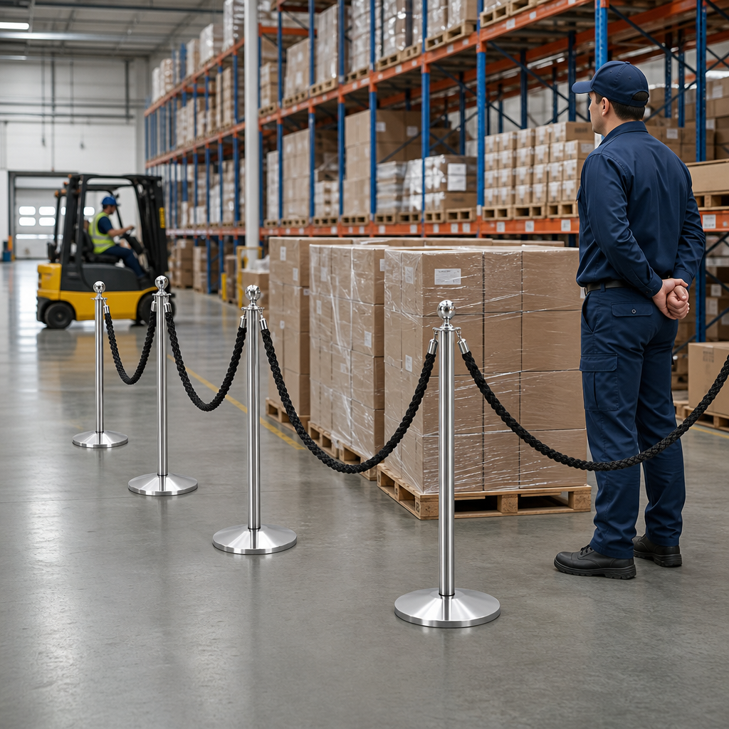Silver Rope Barrier Set with Black Ropes for Event Management (Pack of 10)