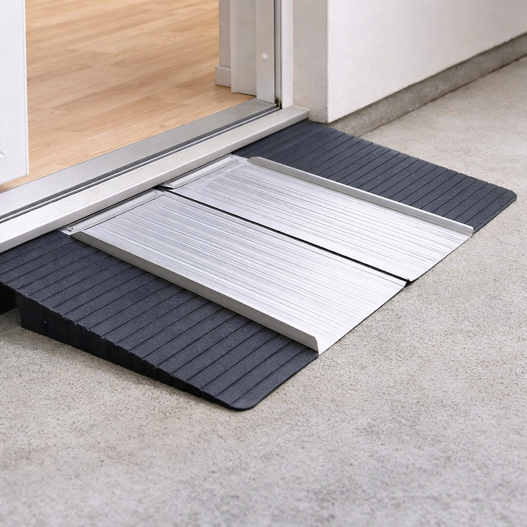 Folding Aluminium & Rubber Threshold Ramp – 2ft-8ft – 275kg-1000kg Capacity – Wheelchair & Mobility Scooter Access